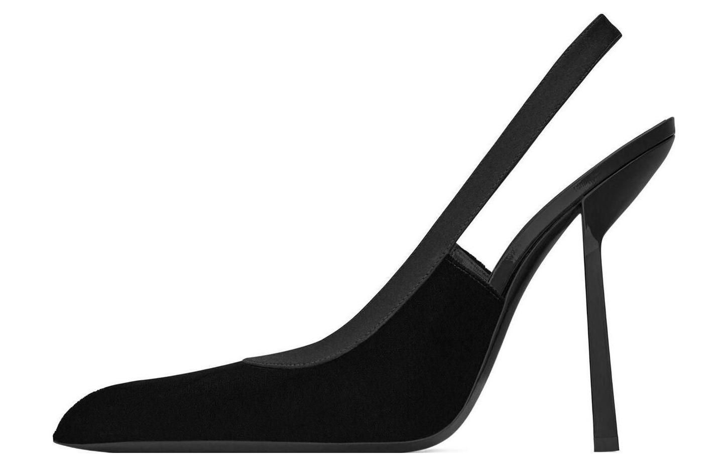 Buy (W) Saint Laurent Tumit Tinggi Suede 'Hitam' 763432GVOAC1000