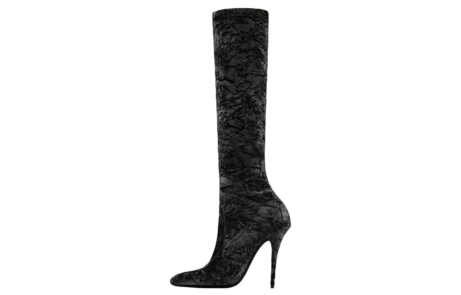 (Women) Saint Laurent Talia 'Velvet Black High Top Boot' 711197AAAPV1000