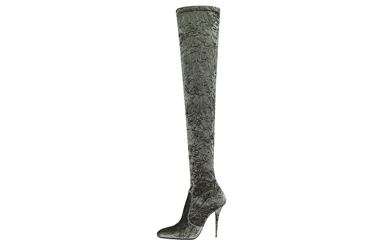 (Women) Saint Laurent Talia Suede Almond Toe High Boots 'Grey Green' 711181AAAPV3311