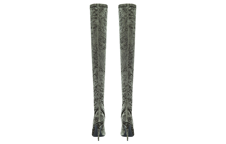 Shop (W) Saint Laurent Talia Suede Almond Toe High Boots 'Kelabu Hijau' 711181AAAPV3311