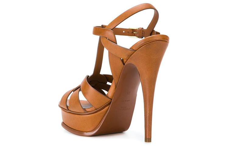Shop (Women) Saint Laurent Tribute 'Brown T-Strap Sandal' 315487BDA002206