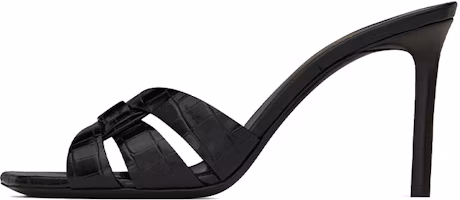 (Women) Saint Laurent Tribute 'Crocodile Embossed Shiny Black Mule High Heels' 6509861YQ001000 (Women) Saint Laurent Tribute 'Crocodile Embossed Shiny Black Mule High Heels' 6509861YQ001000