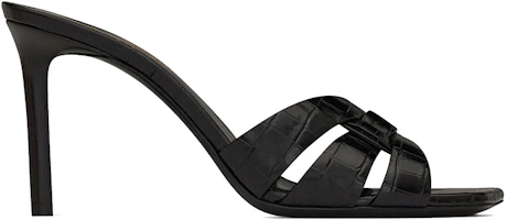 Order (W) Saint Laurent Tribute 'Mulas Negras Brillantes Grabado Cocodrilo Tacón Alto' 6509861YQ001000