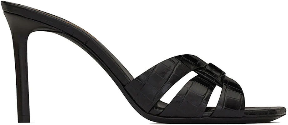 (Women) Saint Laurent Tribute 'Crocodile Embossed Shiny Black Mule High Heels' 6509861YQ001000 Order (Women) Saint Laurent Tribute 'Crocodile Embossed Shiny Black Mule High Heels' 6509861YQ001000