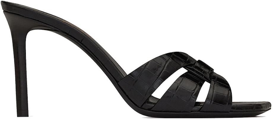 (Women) Saint Laurent Tribute 'Crocodile Embossed Shiny Black Mule High Heels' 6509861YQ001000 Order (Women) Saint Laurent Tribute 'Crocodile Embossed Shiny Black Mule High Heels' 6509861YQ001000