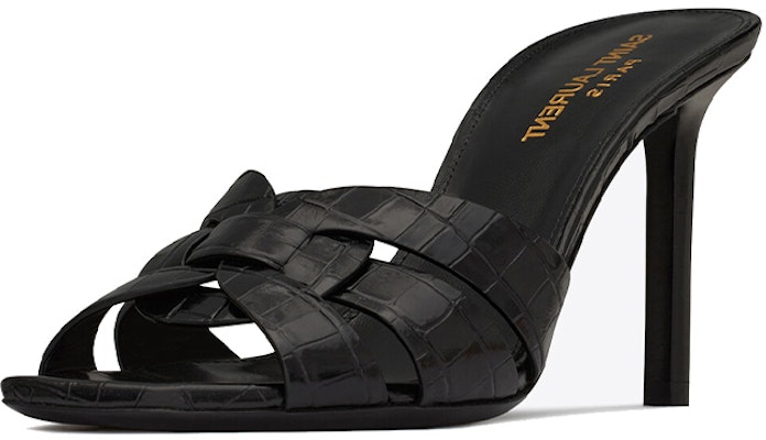 (Women) Saint Laurent Tribute 'Crocodile Embossed Shiny Black Mule High Heels' 6509861YQ001000 Lookbook (Women) Saint Laurent Tribute 'Crocodile Embossed Shiny Black Mule High Heels' 6509861YQ001000