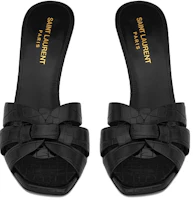 Shop (W) Saint Laurent Tribute 'Mulas Negras Brillantes Grabado Cocodrilo Tacón Alto' 6509861YQ001000