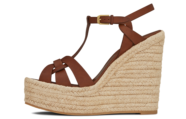 Buy (W) Sandal Wedges Kasual Coklat Saint Laurent Tribute 611924BDA002206
