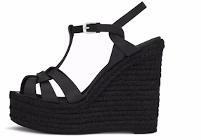 (Women) Saint Laurent Tribute Black 'Smooth Leather Espadrille Wedge' 611924BDA001000 (Women) Saint Laurent Tribute Black 'Smooth Leather Espadrille Wedge' 611924BDA001000