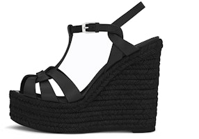 (Women) Saint Laurent Tribute Black 'Smooth Leather Espadrille Wedge' 611924BDA001000 (Women) Saint Laurent Tribute Black 'Smooth Leather Espadrille Wedge' 611924BDA001000