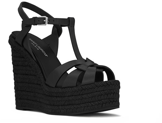 (W) Saint Laurent Tribute Hitam 'Wedges Espadrille Kulit Halus' 611924BDA001000 Order (W) Saint Laurent Tribute Hitam 'Wedges Espadrille Kulit Halus' 611924BDA001000