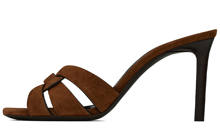 (Women) Saint Laurent Tribute High Heel 'Velvet and Leather Brown' 65098626E002330