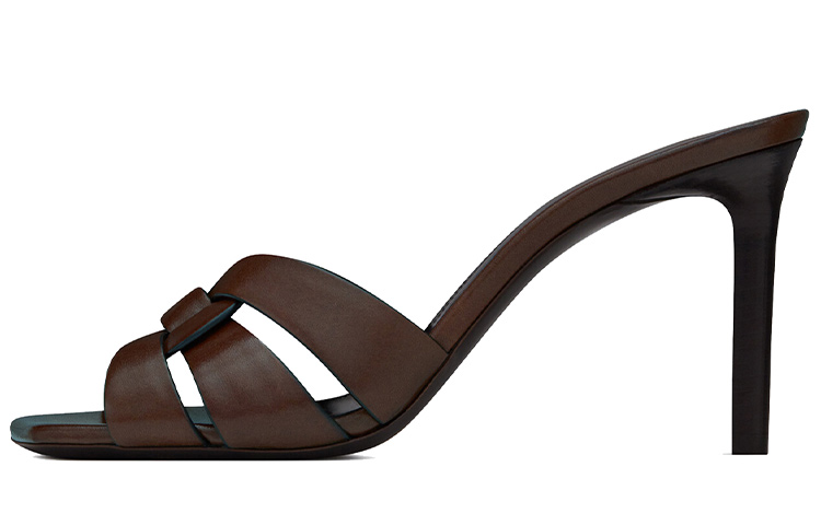 (Women) Saint Laurent Tribute Mule High Heels 'Smooth Leather Chocolate' 650986DWE006023