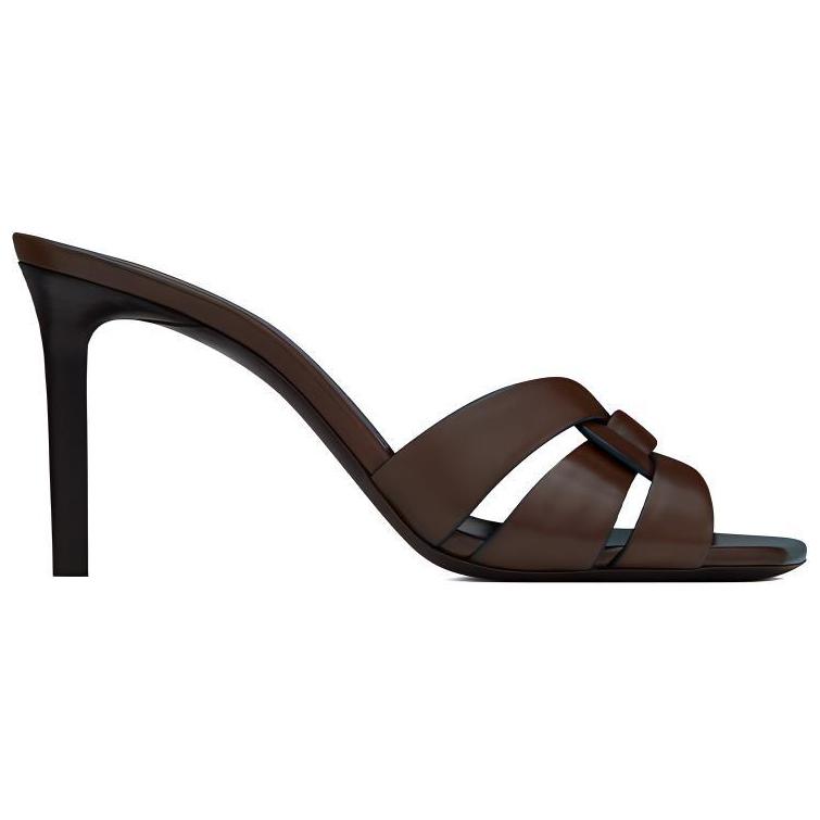 Order (Women) Saint Laurent Tribute Mule High Heels 'Smooth Leather Chocolate' 650986DWE006023