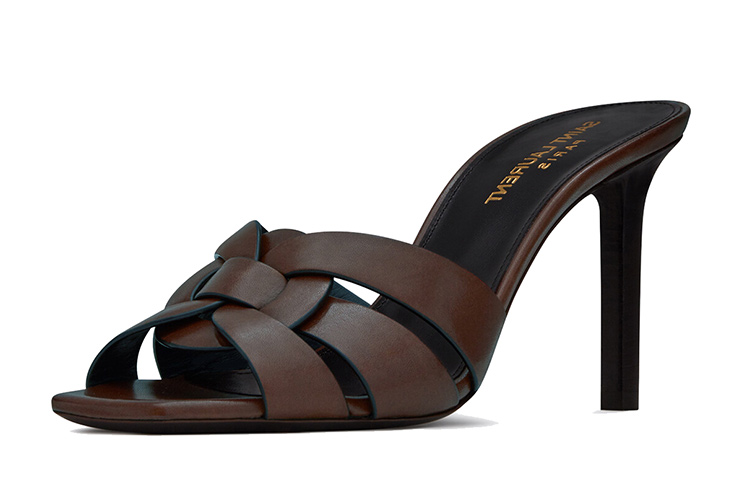 Lookbook (Women) Saint Laurent Tribute Mule High Heels 'Smooth Leather Chocolate' 650986DWE006023