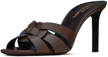 Lookbook (W) Saint Laurent Tribute Mule Tacones Altos 'Cuero Liso Chocolate' 650986DWE006023