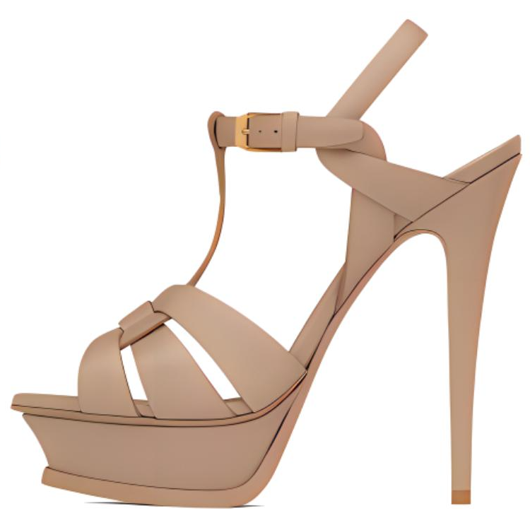 Buy 聖羅蘭 Tribute 平底台皮革涼鞋 女款 米色