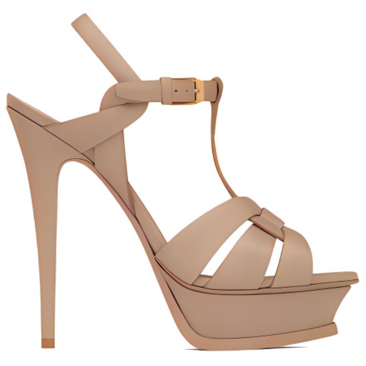 Order 聖羅蘭 Tribute 平底台皮革涼鞋 女款 米色