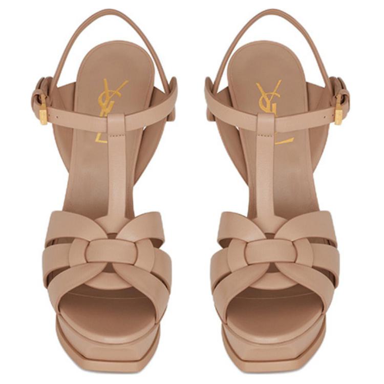 Shop 聖羅蘭 Tribute 平底台皮革涼鞋 女款 米色