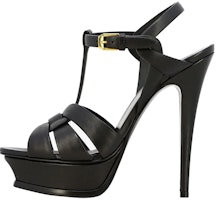 (Women) Saint Laurent Tribute Platform Sandal Heels Black Leather 315487BDA001000 (Women) Saint Laurent Tribute Platform Sandal Heels Black Leather 315487BDA001000