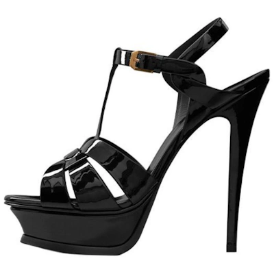 (Women) Saint Laurent Tribute Platform Sandal Heels Black Patent Leather