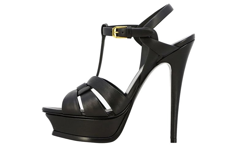 (Women) Saint Laurent Tribute Platform Sandal Heels Black Leather 315487BDA001000
