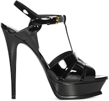 (Women) Saint Laurent Tribute Platform Sandal Heels Black Patent Leather 315487B8I001000/315487AAAOW1000 (Women) Saint Laurent Tribute Platform Sandal Heels Black Patent Leather 315487B8I001000/315487AAAOW1000