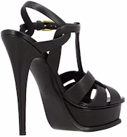 Lookbook (Women) Saint Laurent Tribute Platform Sandal Heels Black Leather 315487BDA001000
