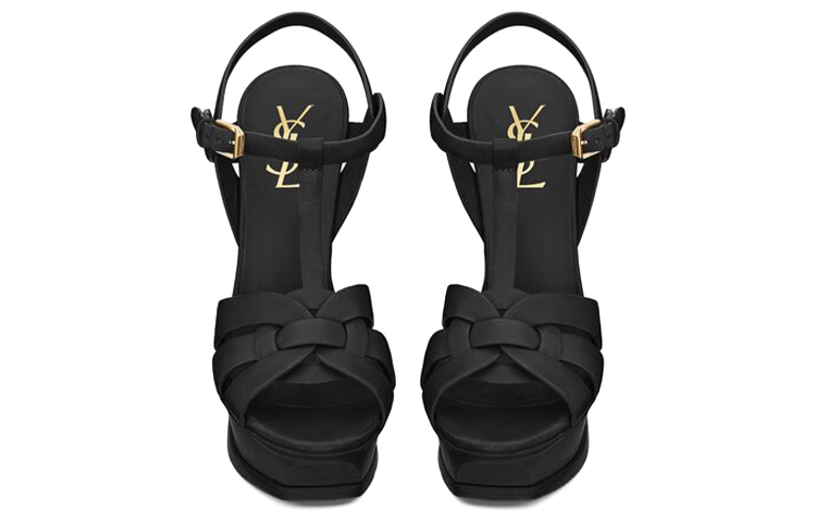 Shop （女款）聖羅蘭Tribute黑色皮革高跟厚底涼鞋 315487BDA001000