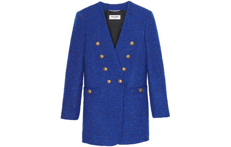 (Women) SAINT LAURENT Tweed Double-Breasted Jacket Blue FW21 671598Y7D264250
