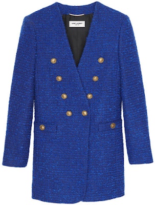 (Women) SAINT LAURENT Tweed Double-Breasted Jacket Blue FW21 671598Y7D264250 Buy (Women) SAINT LAURENT Tweed Double-Breasted Jacket Blue FW21 671598Y7D264250