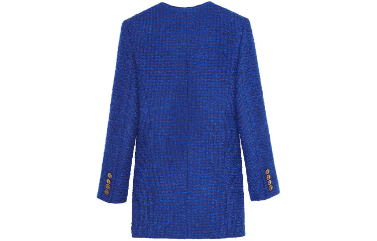 Lookbook (Women) SAINT LAURENT Tweed Double-Breasted Jacket Blue FW21 671598Y7D264250