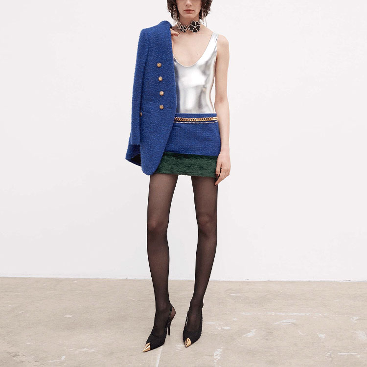 Purchase (Women) SAINT LAURENT Tweed Double-Breasted Jacket Blue FW21 671598Y7D264250