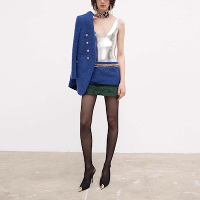 (Women) SAINT LAURENT Tweed Double-Breasted Jacket Blue FW21 671598Y7D264250 Purchase (Women) SAINT LAURENT Tweed Double-Breasted Jacket Blue FW21 671598Y7D264250