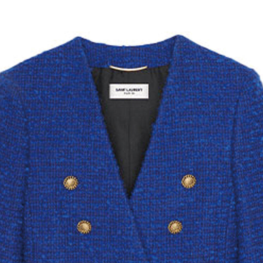 Sizing (Women) SAINT LAURENT Tweed Double-Breasted Jacket Blue FW21 671598Y7D264250