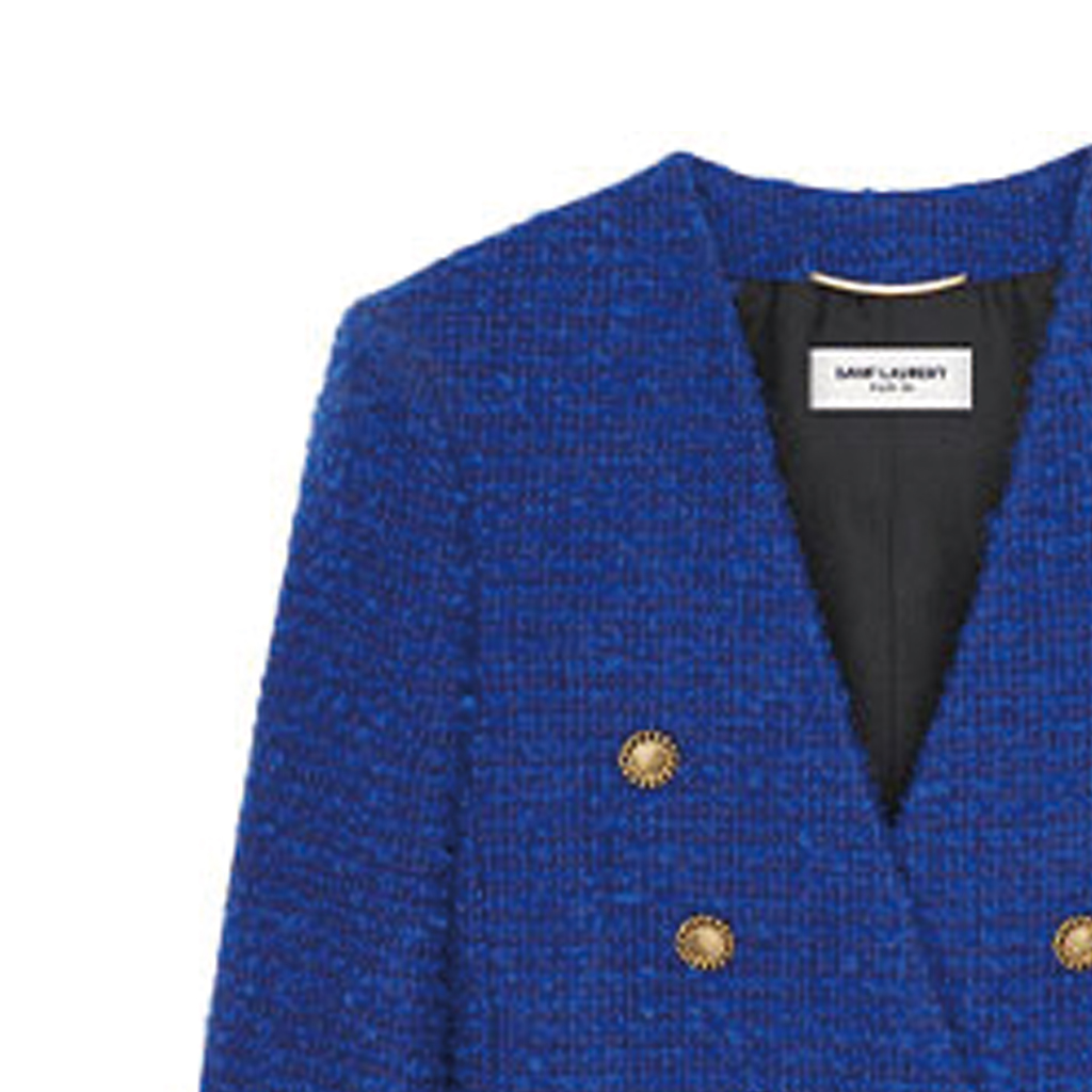 Cheap (Women) SAINT LAURENT Tweed Double-Breasted Jacket Blue FW21 671598Y7D264250