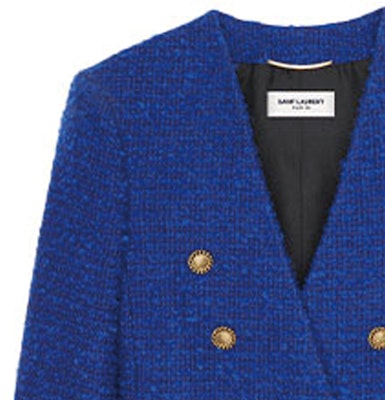 (Women) SAINT LAURENT Tweed Double-Breasted Jacket Blue FW21 671598Y7D264250 Cheap (Women) SAINT LAURENT Tweed Double-Breasted Jacket Blue FW21 671598Y7D264250