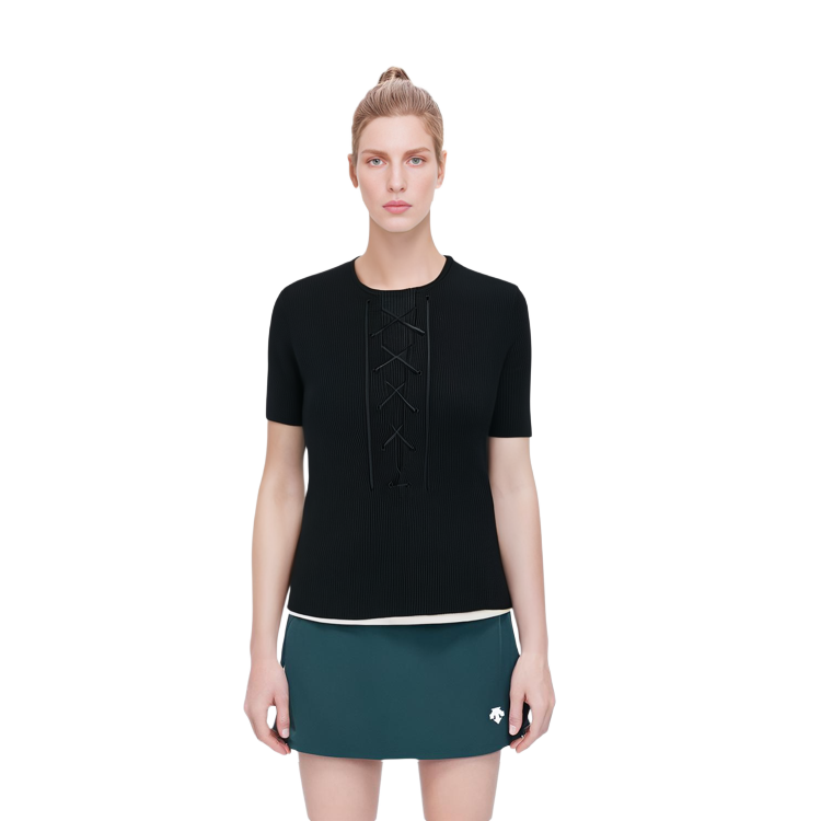 Purchase (W) 圣罗兰黑色V领系带针织T恤。 658741YAPK21000