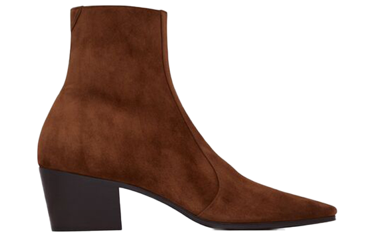 Order 聖羅蘭 Vassili 麂皮拉鍊短靴 女款 棕色