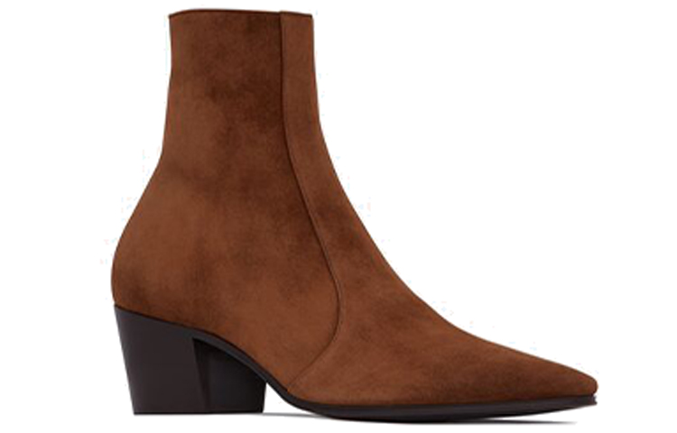 Lookbook 聖羅蘭 Vassili 麂皮拉鍊短靴 女款 棕色