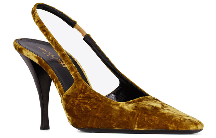 Lookbook (Women) Saint Laurent Velvet Blade Peep-Toe High Heels 'Yellow' 709185AAAPM7714