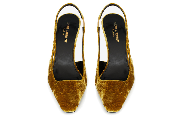 Shop (Women) Saint Laurent Velvet Blade Peep-Toe High Heels 'Yellow' 709185AAAPM7714