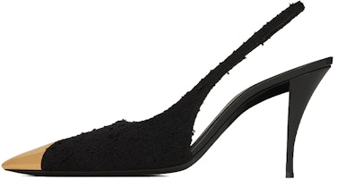 (Women) Saint Laurent Vesper 'Black Tweed Slingback Heels' 6739060COKK1000 (Women) Saint Laurent Vesper 'Black Tweed Slingback Heels' 6739060COKK1000