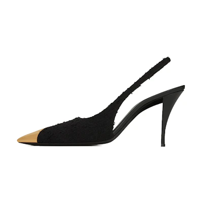 (W) Saint Laurent Vesper 'Black Tweed Slingback Heels'