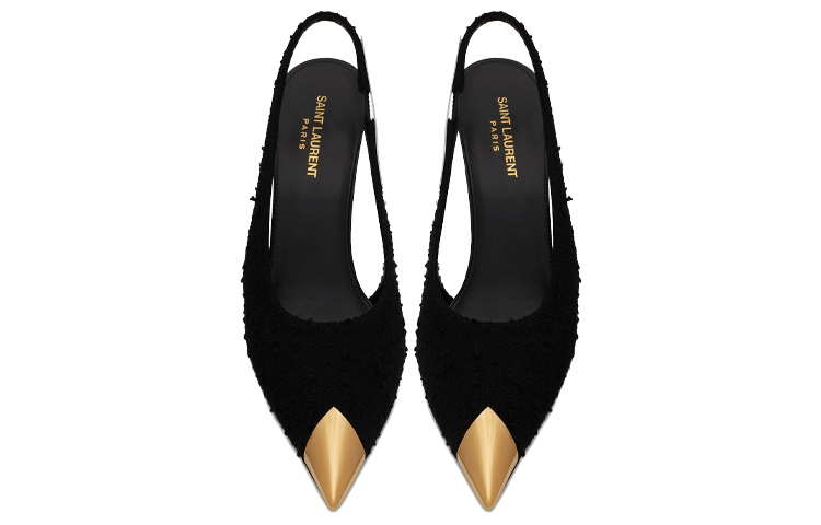 Shop (W) Saint Laurent Vesper 'Tacones Slingback en Tweed Negro' 6739060COKK1000
