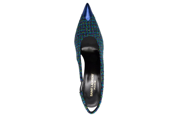 Shop (W) Saint Laurent Vesper 'Tacón Alto Tweed Azul' 680881AAA029610