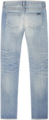 (Women) SAINT LAURENT Vintage Distressed Mid-Rise Logo Patch Jeans Women Denim Blue 614447Y507X4986 Lookbook (Women) SAINT LAURENT Vintage Distressed Mid-Rise Logo Patch Jeans Women Denim Blue 614447Y507X4986