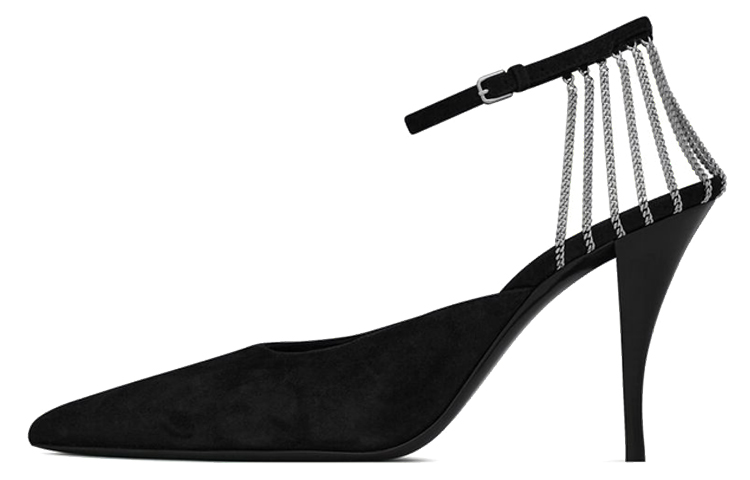 (Women) Saint Laurent Viper Black 'Chain-Embellished Suede High Heels' 667645C20NN1000