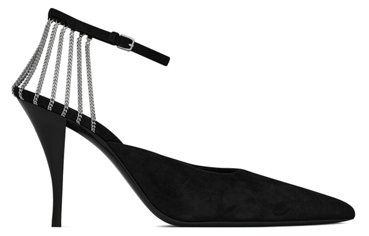 Order (W) Saint Laurent Viper Zwart ''Kettingversierde Suède Hoge Hakken'' 667645C20NN1000