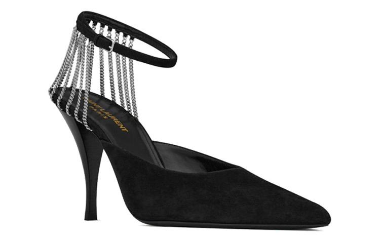 Lookbook (W) Saint Laurent Viper Zwart ''Kettingversierde Suède Hoge Hakken'' 667645C20NN1000